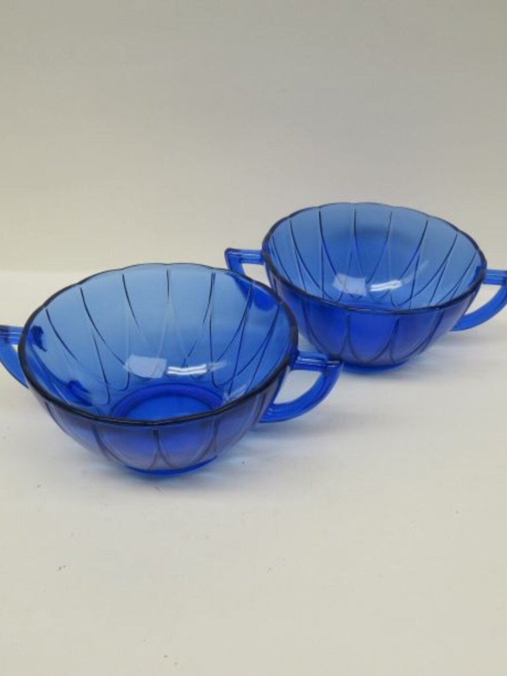 2 - Hazel Atlas Cobalt Blue NEWPORT, aka HAIRPIN, 4 1/2 Inch Cream Soup Bowls